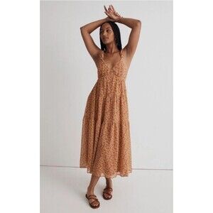 Madewell Georgette Ruffle-Sleeve Tiered Midi Dress Floral Babydoll Sundress Sz 2